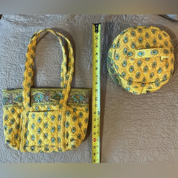 SHARIF Bundle Yellow Soft Zippered Patterned Cosmetic Bag Pouch w/Gold NylonTote - Picture 4 of 15